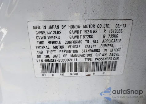 2013 Honda Fit from USA, damaged, VIN JHMGE8H30DC069111